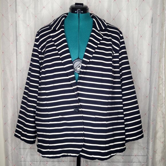 Lane Bryant Black White Striped Cardigan Blazer Work Career Stretchy Job Size 26 - Picture 1 of 7